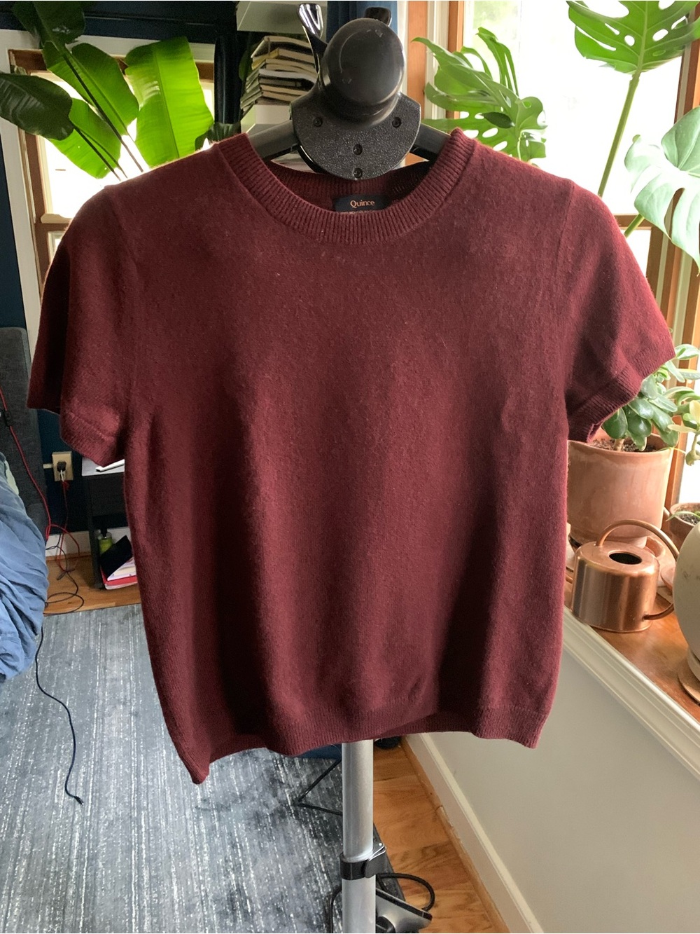 Quince Mongolian Cashmere Tee Crewneck Sweater in Rich Burgundy